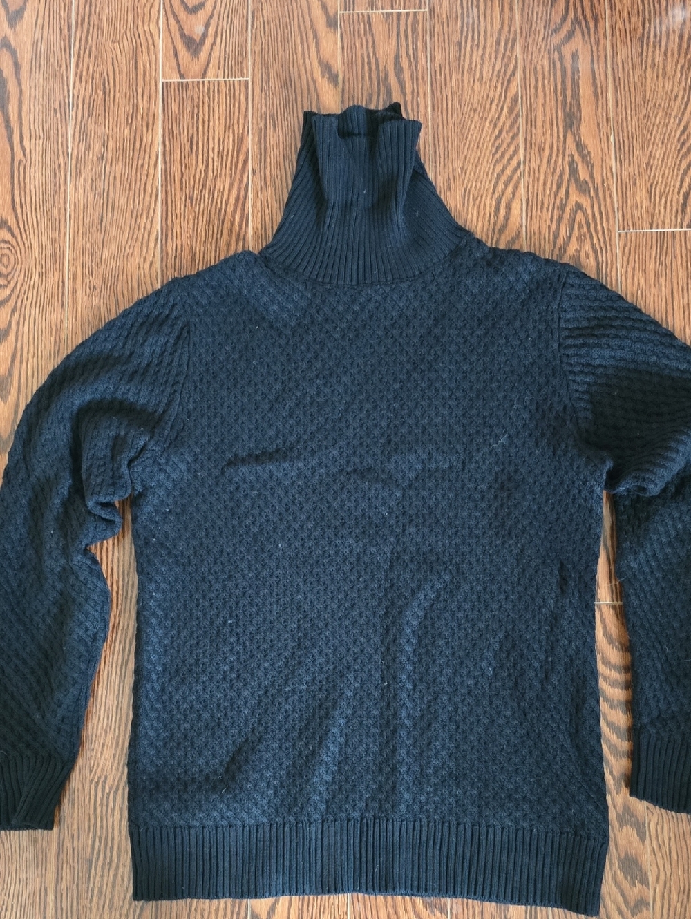 Men's Black Turtleneck Sweater - Textured Knit